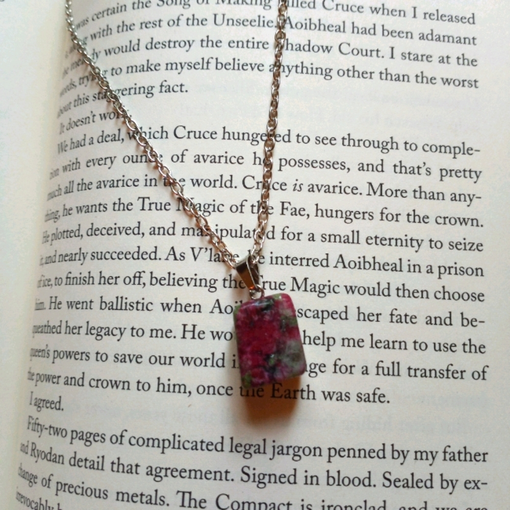 Irregular natural ruby in zoisite pendant